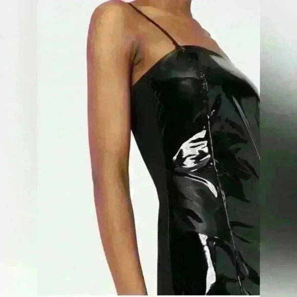 NWT Secrets Womens Patent Leather Bodycon Dress with Spaghetti Straps Size Large - Picture 1 of 9